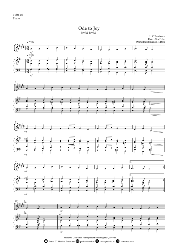 Ode to Joy - Joyful Joyful - Easy Eb Tuba/Bass and Piano (arr. Daniel H Rosa)