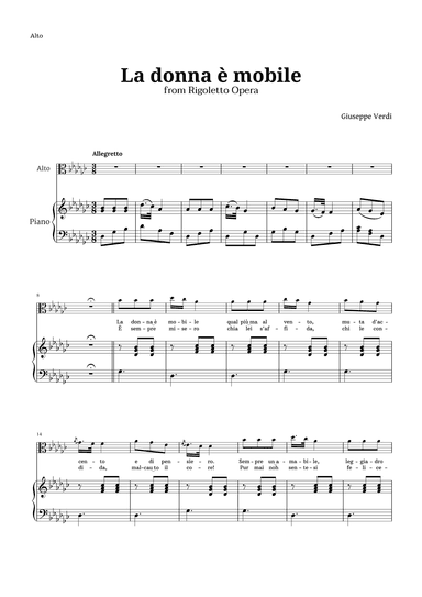La donna è mobile in G-flat major for Contralto and Piano (arr. Langanho)