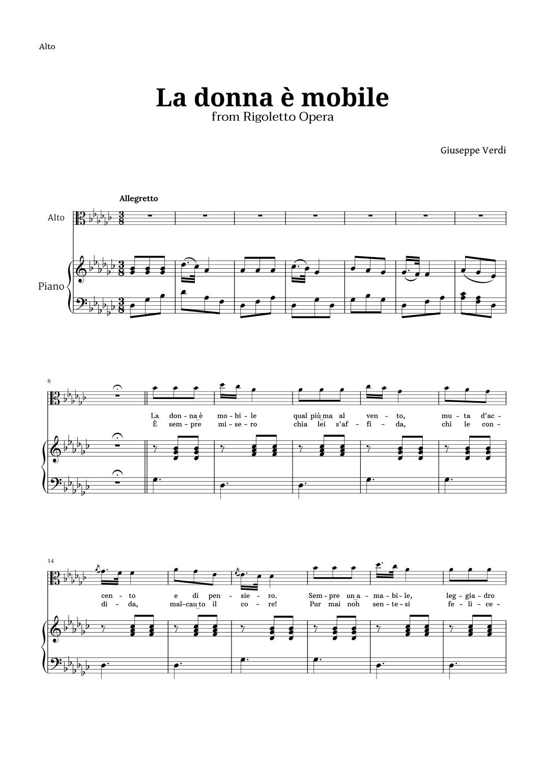 La donna è mobile in G-flat major for Contralto and Piano (arr. Langanho)