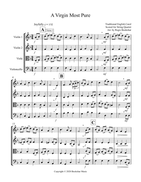 A Virgin Most Pure (F) (String Quartet - 2 Violins, 1 Viola, 1 Cello) (arr. Regis Bookshar)