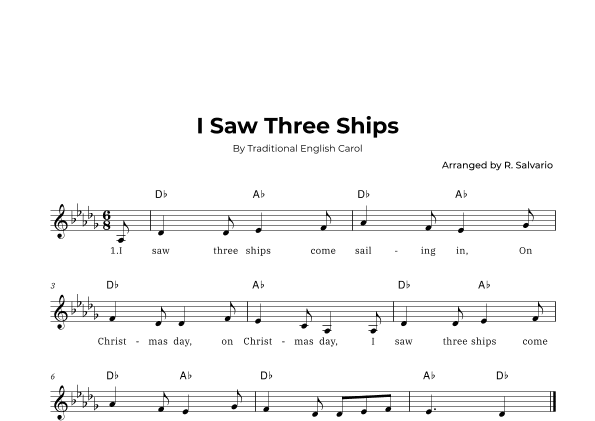 I Saw Three Ships (Key of D-Flat Major) (arr. R. Salvario)