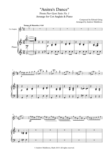 "Anitra's Dance" from Peer Gynt Suite arranged for Cor Anglais and Piano (arr. Andrew Middleton)