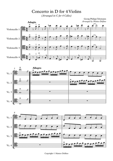 Concerto in D for 4 Violins (Arranged in C for Cello Quartet) (arr. Matteo Defino)