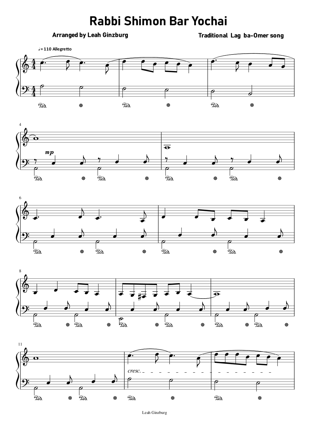 Rabbi Shimon Bar Yochai (arr. Leah Ginzburg)