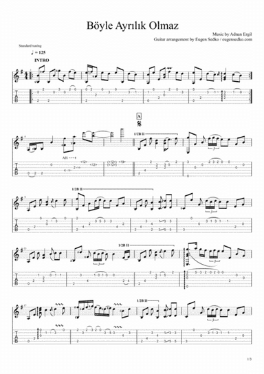 Böyle Ayrilik Olmaz guitar arrangement, score / tab (arr. Eugen Sedko)