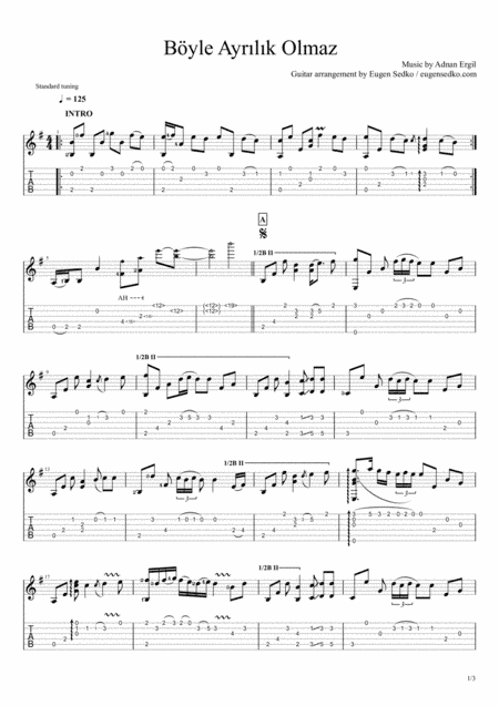 Böyle Ayrilik Olmaz guitar arrangement, score / tab (arr. Eugen Sedko)