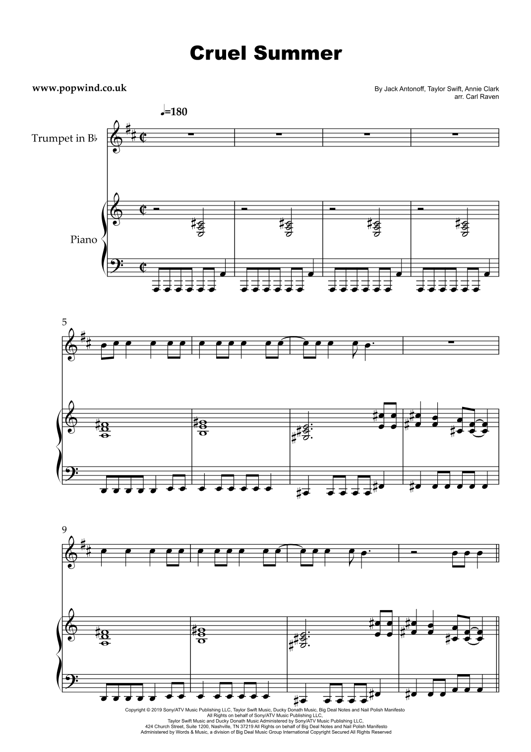 Cruel Summer (arr. Carl Raven)