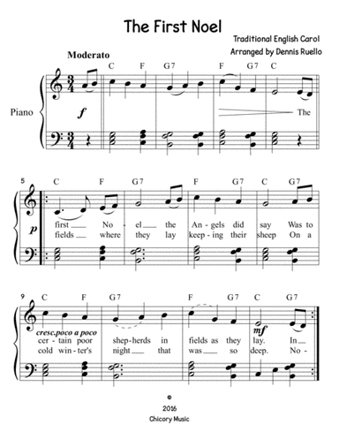 The First Noel - Easy Piano - Big Note (arr. Dennis Ruello)