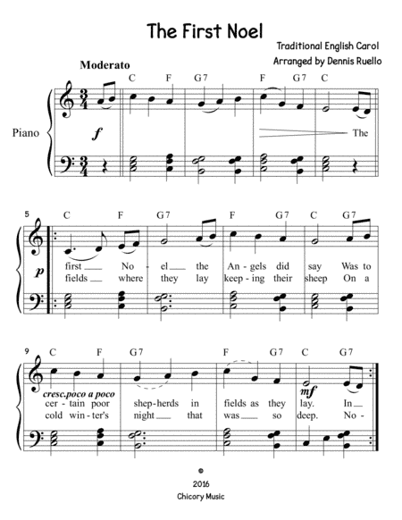 The First Noel - Easy Piano - Big Note (arr. Dennis Ruello)