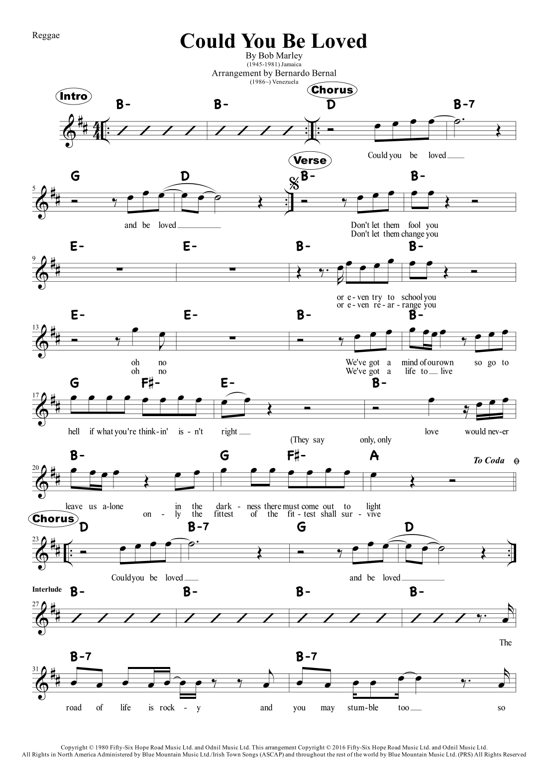 Could You Be Loved (arr. Bernardo Bernal Hidalgo)