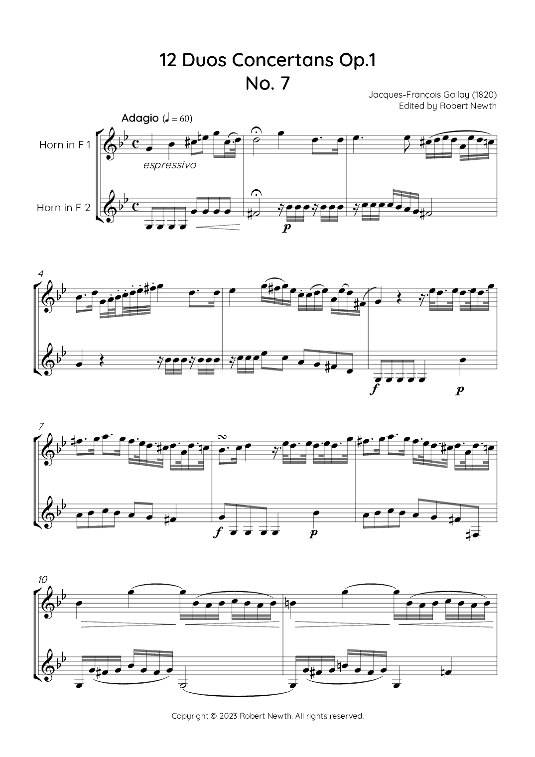 Gallay - 12 Duos Concertans Op. 1 No. 7 'Adagio' (for Horn Duet) (arr. Robert Newth)