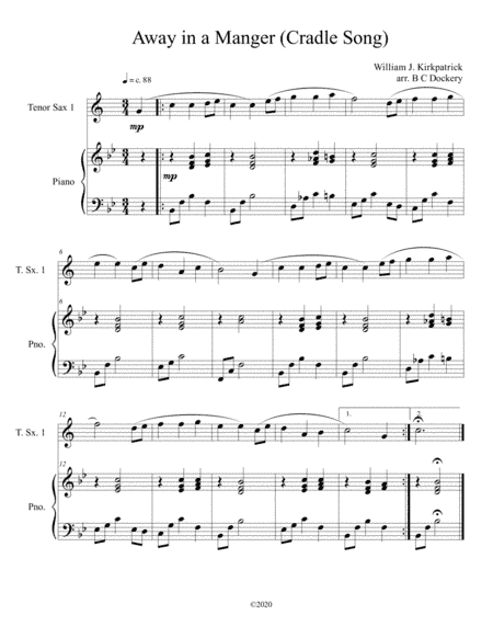 Away in a Manger (Cradle Song) for Tenor Sax with piano accompaniment (arr. B C Dockery)