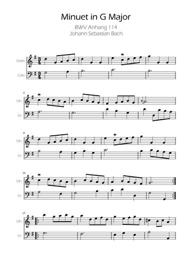 Minuet in G major BWV Anh. 114 - Bach - Violin and Cello (arr. Ygor Nunes)