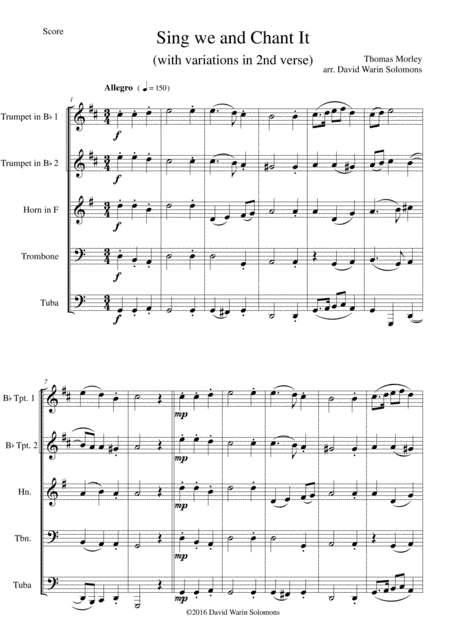 Sing we and chant it (with variations) for brass quintet (arr. David Warin Solomons)