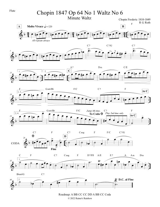 Chopin Minute Waltz Flute (arr. R G Roth)