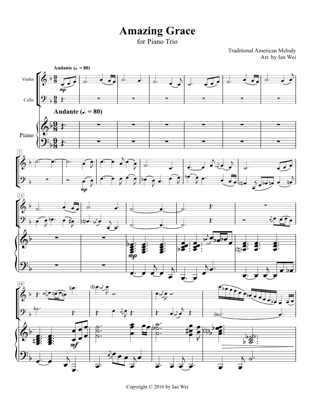 Amazing Grace for Piano Trio (arr. Ian Wei)