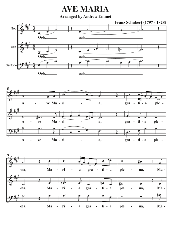 Ave Maria (Schubert) A Cappella SAB (arr. Andrew Emmet)