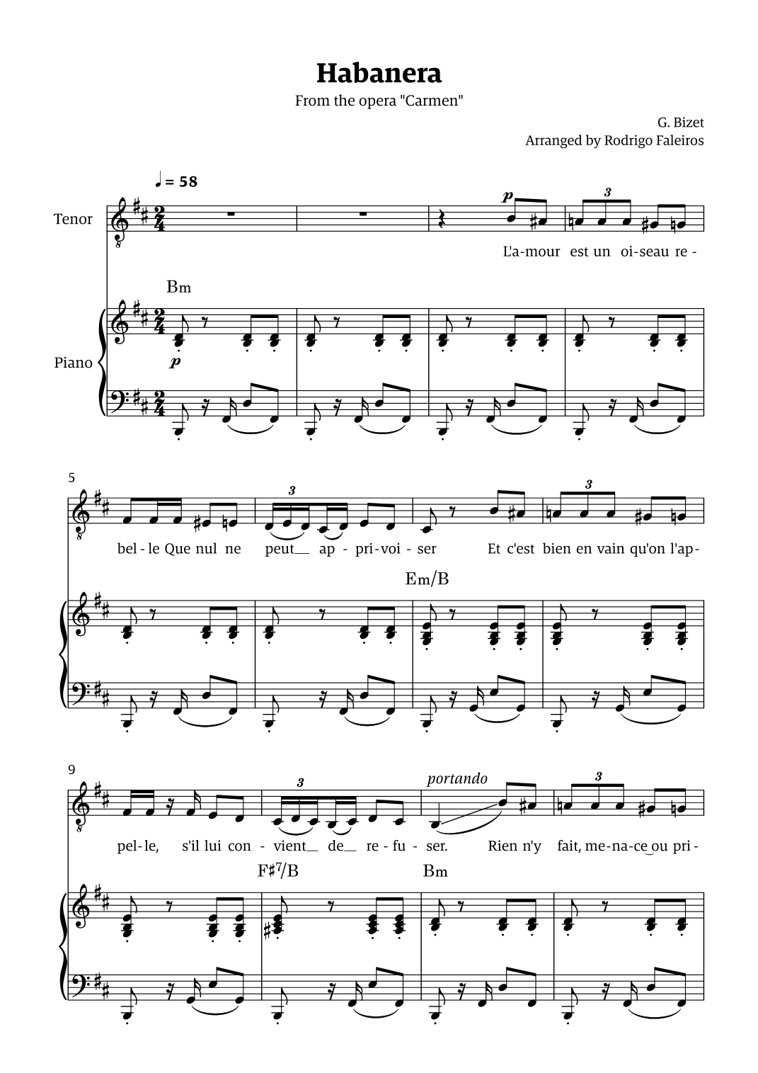 Habanera (for tenor - B minor/major) (arr. Rodrigo Faleiros)