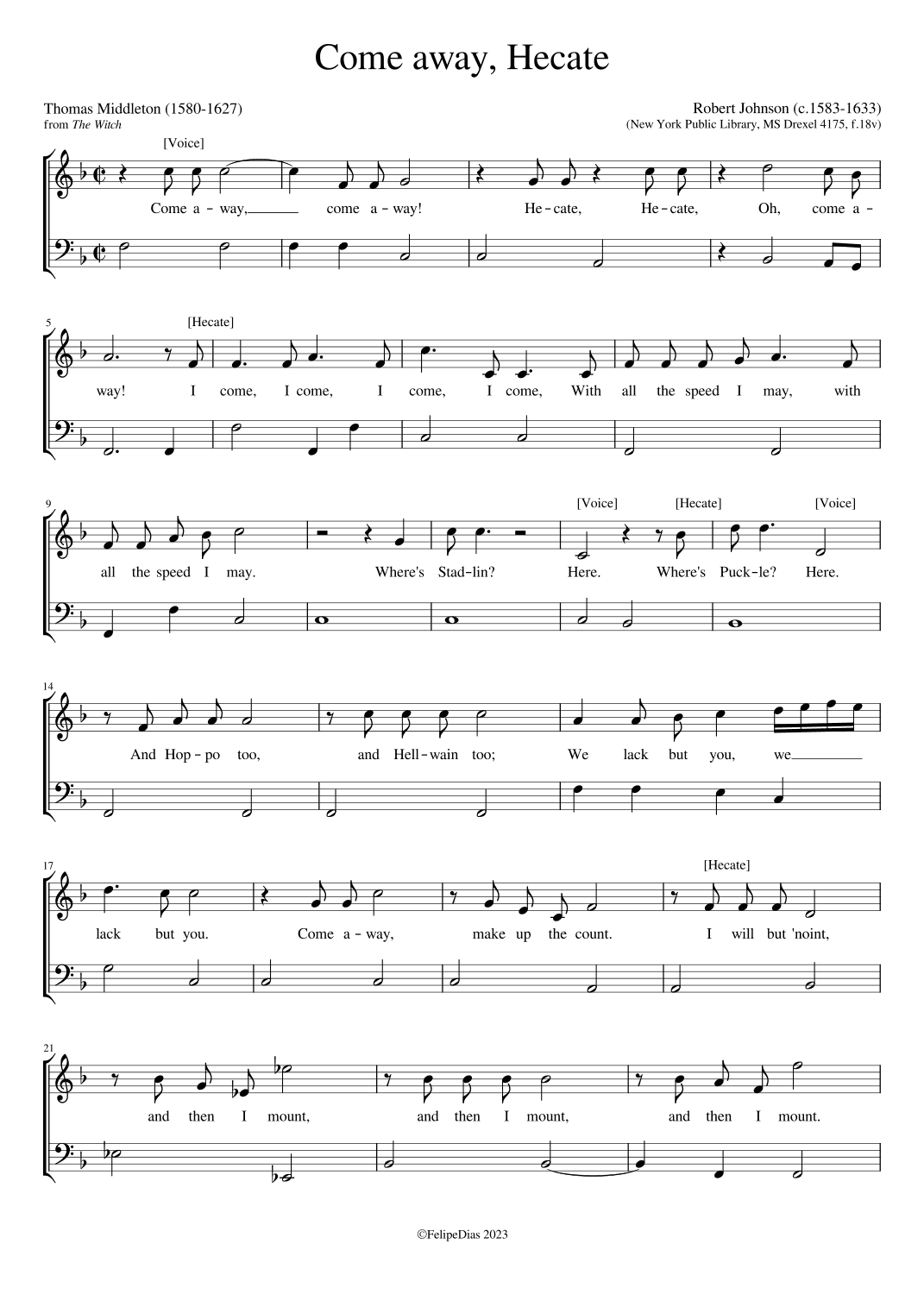 Come away Hecate (arr. Early Music Scores)