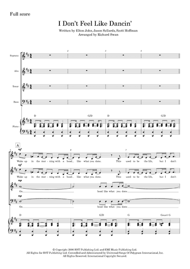 I Don't Feel Like Dancin' (arr. Richard Swan)