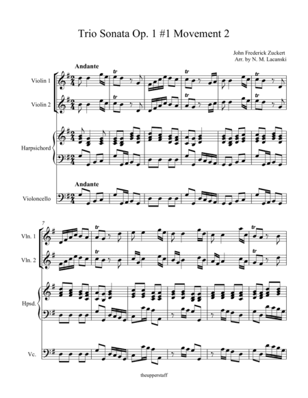 Trio Sonata Op. 1 #1 Movement 2 (arr. Nick Lacanski)