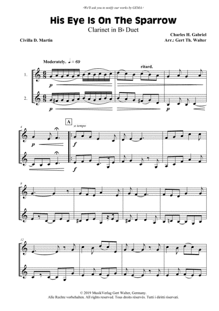 His Eye Is On The Sparrow (arr. Gert Th. Walter)