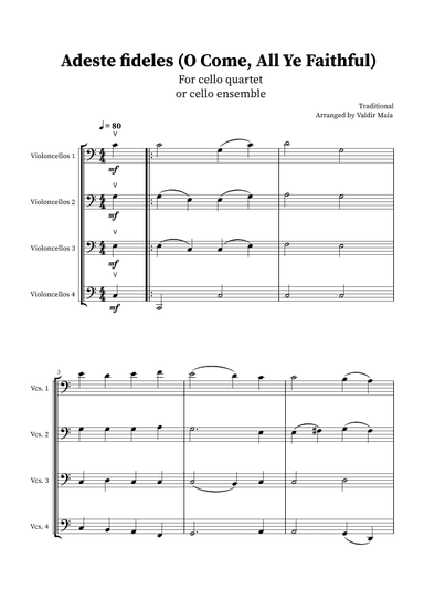 O Come, All Ye Faithful (Adeste Fideles) - Cello Quartet (arr. Valdir Maia)