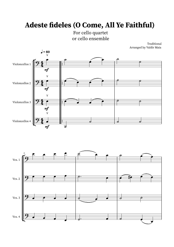 O Come, All Ye Faithful (Adeste Fideles) - Cello Quartet (arr. Valdir Maia)
