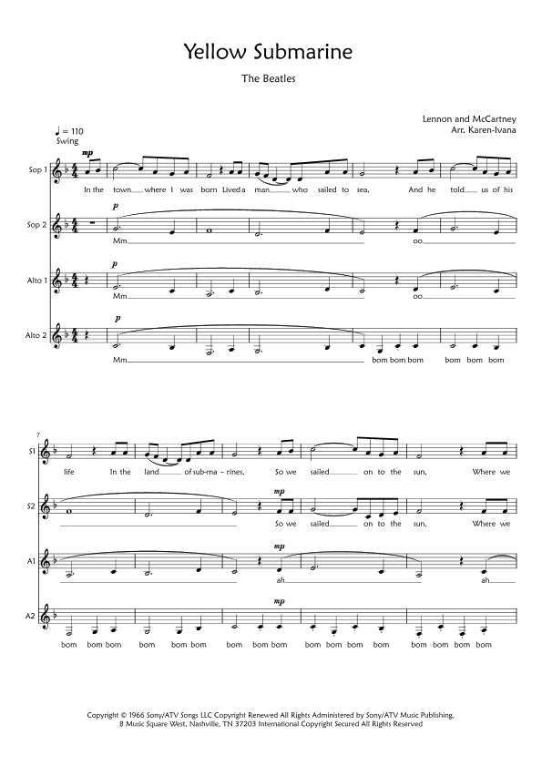 Yellow Submarine (arr. Karen Ivana)
