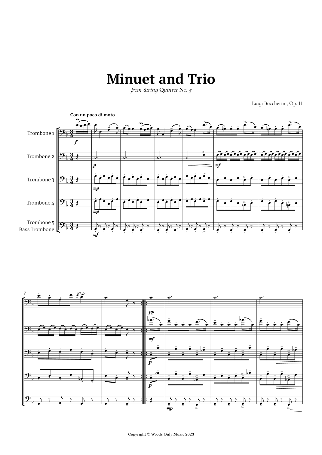 Minuet by Boccherini for Trombone Quintet (arr. Ander)