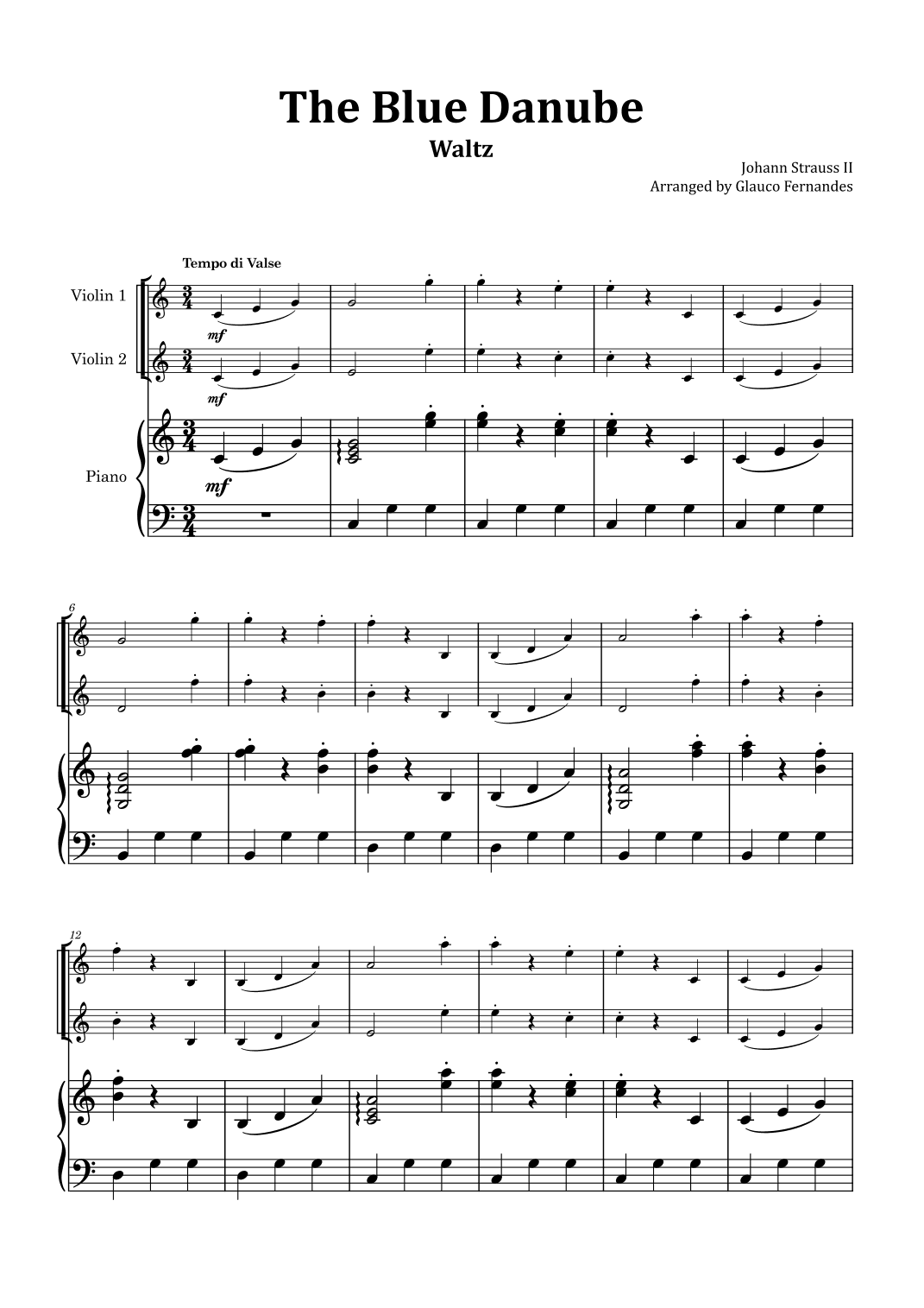 The Blue Danube - Violin Duet with Piano (arr. Glauco Fernandes)