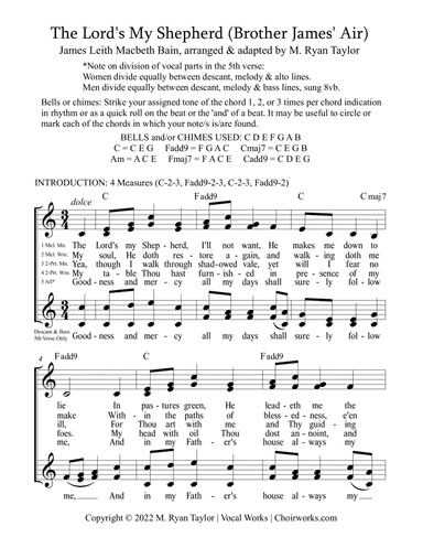 Brother James' Air (The Lord's My Shepherd) 2-6 part choir with Bells or Hand Chimes (arr. M. Ryan Taylor)
