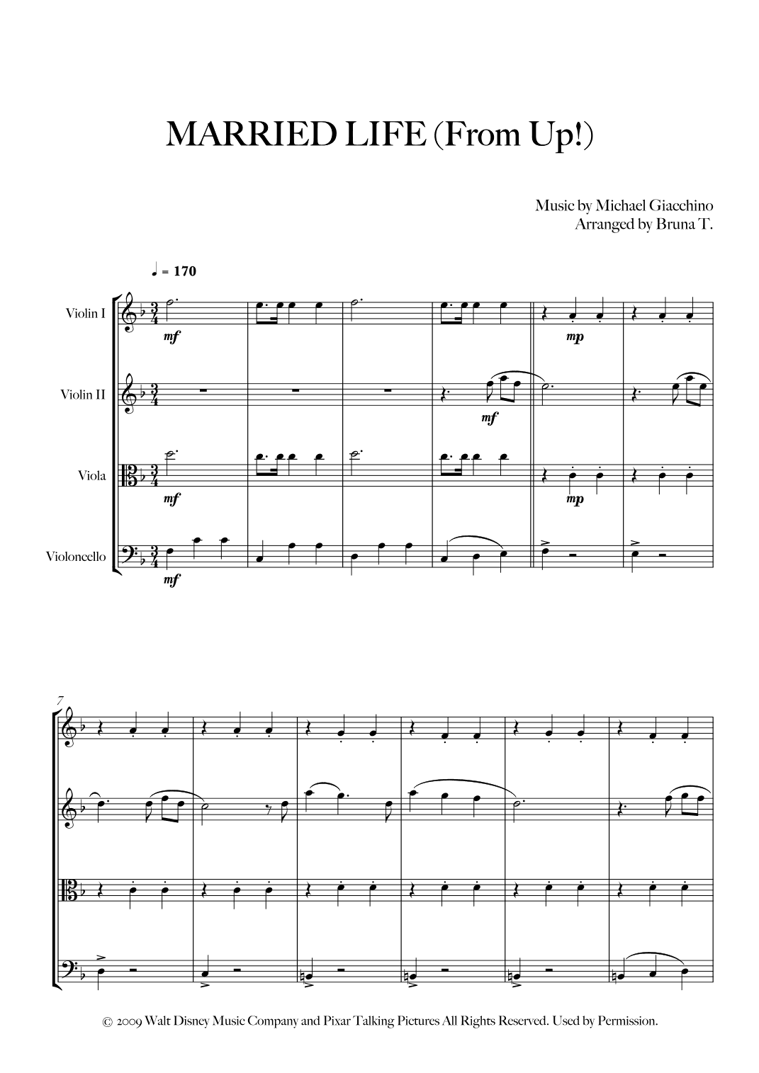 Married Life - Score Only (arr. Bruna T.)