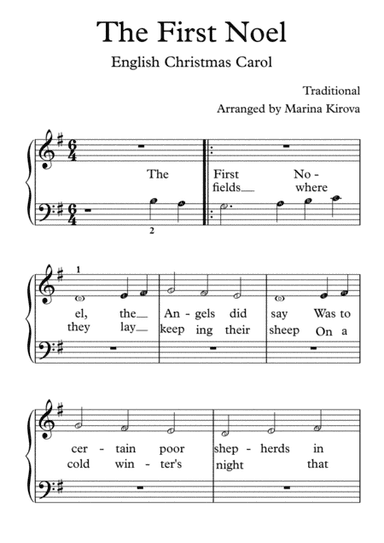 The First Noel - Piano Solo for Beginners WITH NOTE NAMES in EASY TO READ FORMAT (arr. Marina Kirova)