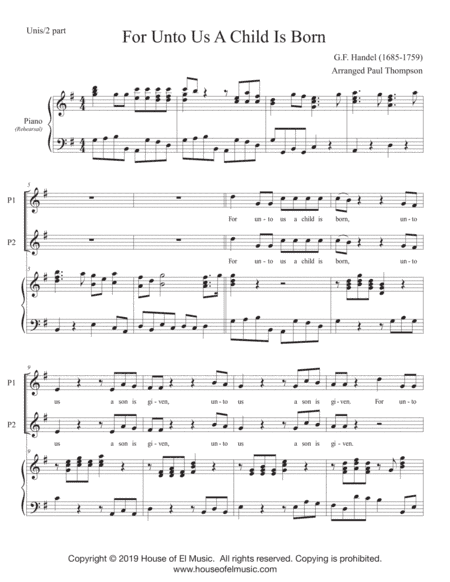 For Unto Us - 2 part (Handel's Messiah for Young Voices) (arr. Paul Thompson)
