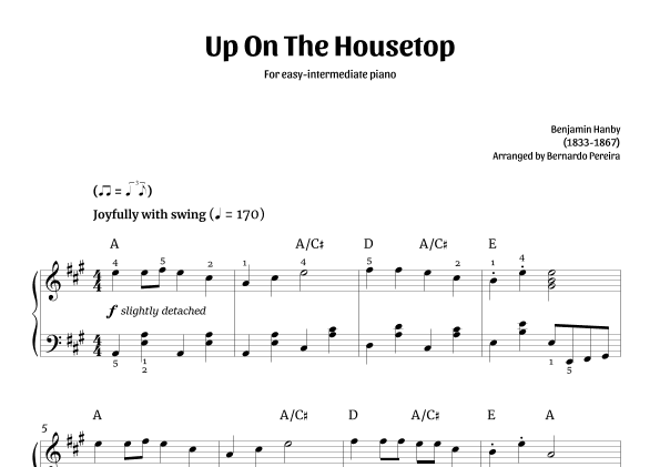 Up On The Housetop (easy-intermediate piano – A major) (arr. Bernardo Pereira)