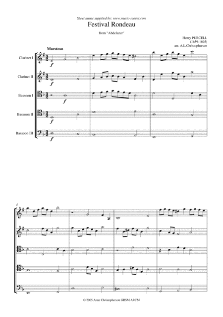 Festival Rondeau from Abdelazer - Wind Quintet (2 Clarinets, 3 Bassoons) (arr. Anne Christopherson GRSM ARCM)