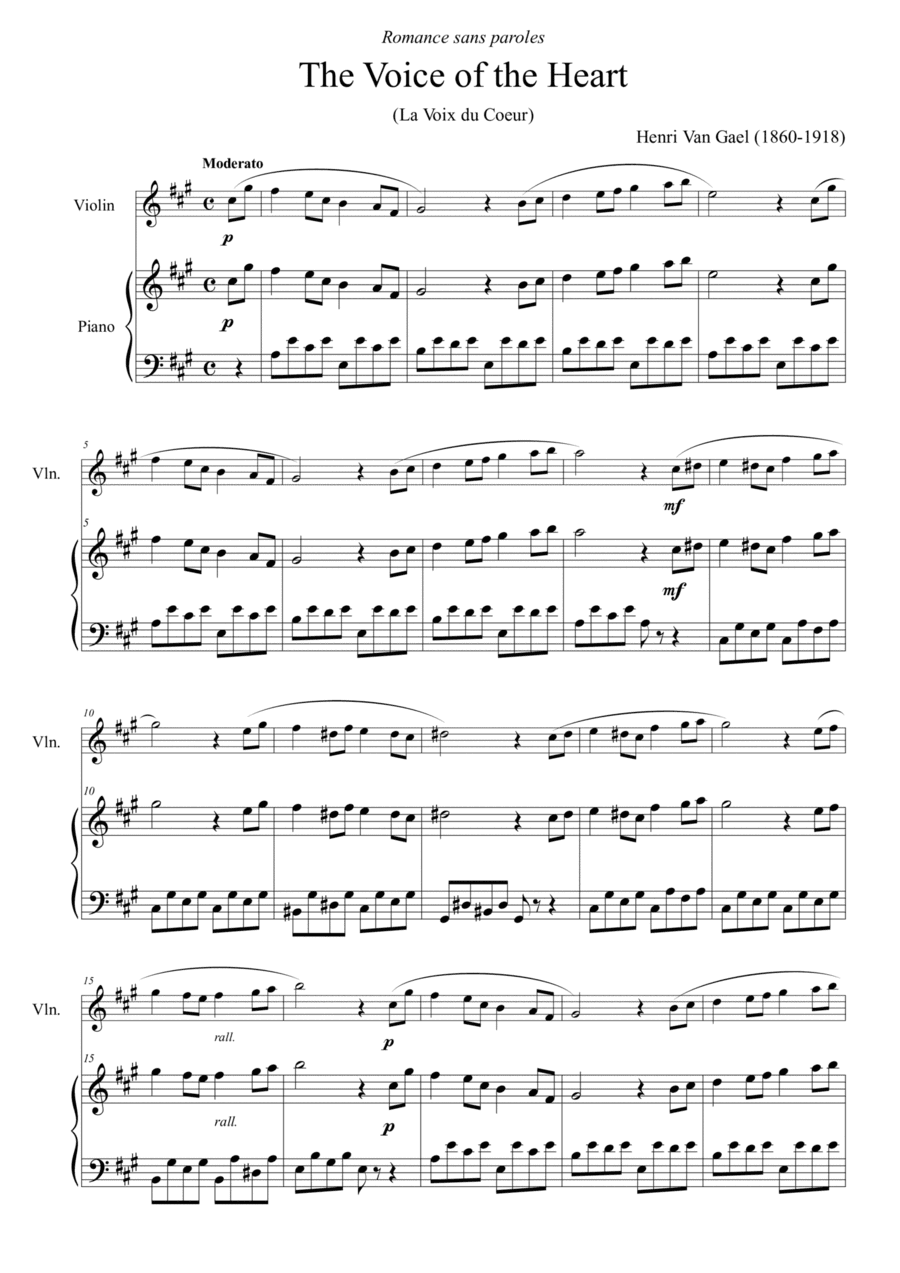 The voice of the heart (La Voix du Coeur) - for violin and piano (arr. Passoni Music)