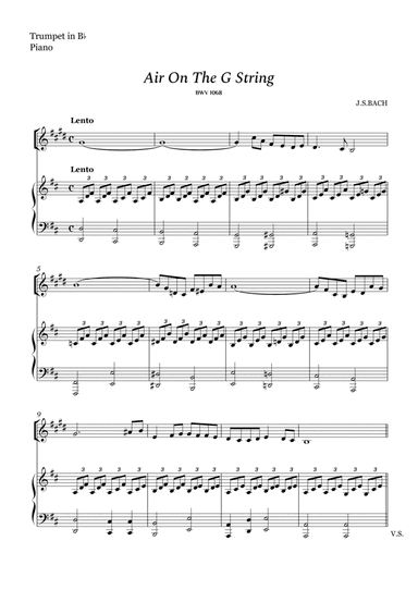 Bach - Air on The G String for Trumpet in Bb and Piano (Easy Arrangement) (arr. Cássio Silva Chaves)