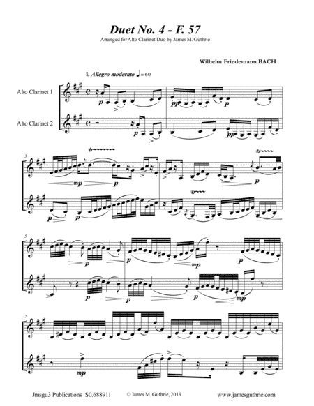 WF Bach: Duet No. 4 for Alto Clarinet Duo (arr. James M. Guthrie, ASCAP)