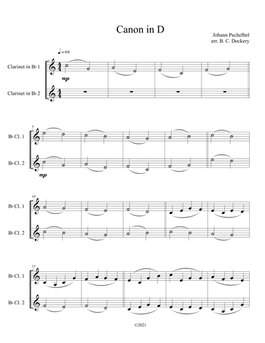 Canon in D (Clarinet Duet) (arr. B. C. Dockery)