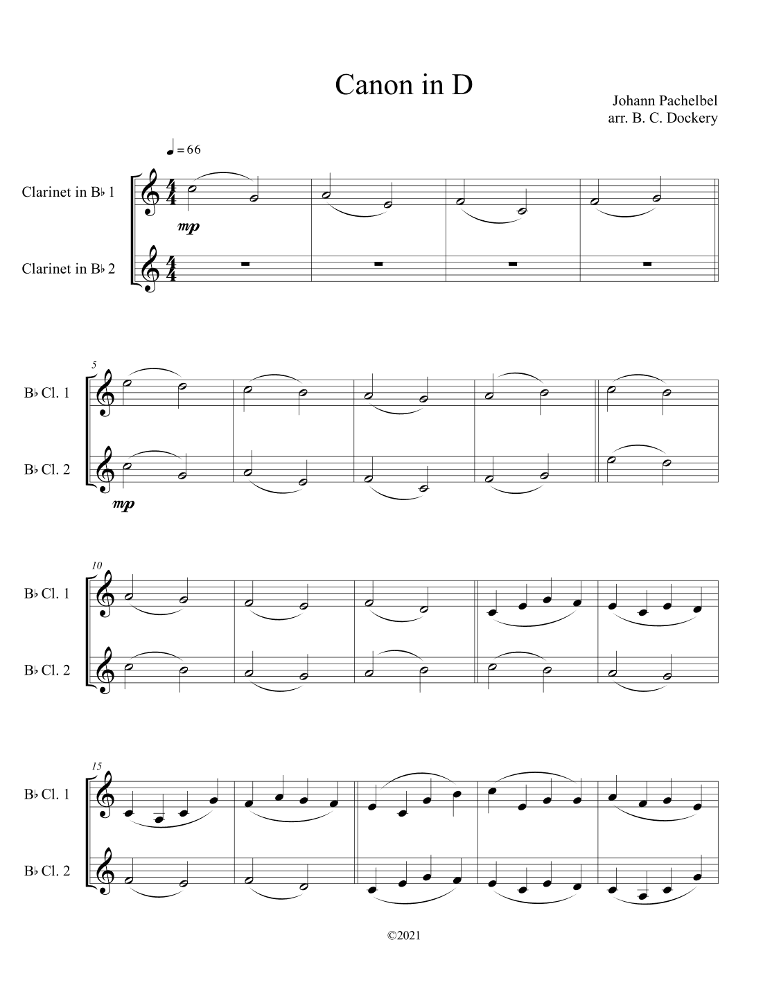 Canon in D (Clarinet Duet) (arr. B. C. Dockery)