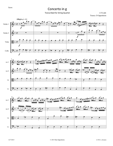 Vivaldi: Concerto in G minor RV 156 movement I arranged for String Quartet (arr. D Oppenheim)