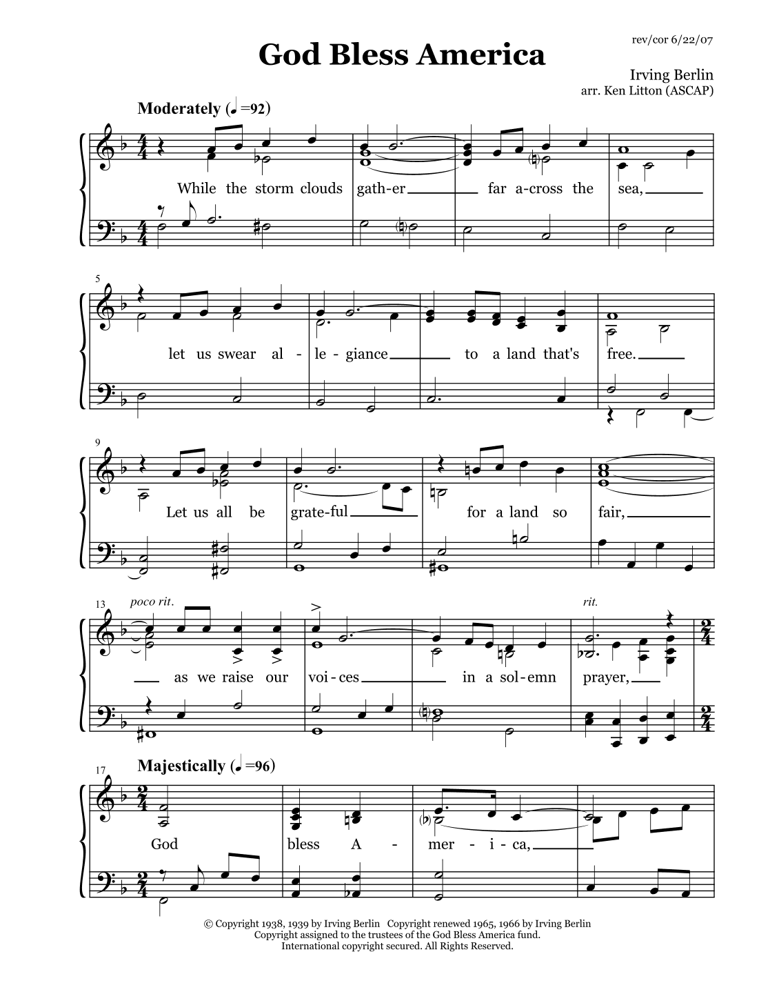 God Bless America ® (arr. Ken Litton ASCAP)