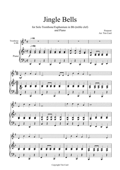Jingle Bells for Solo Trombone/Euphonium (treble clef) in Bb and Piano (arr. Tim Curd)