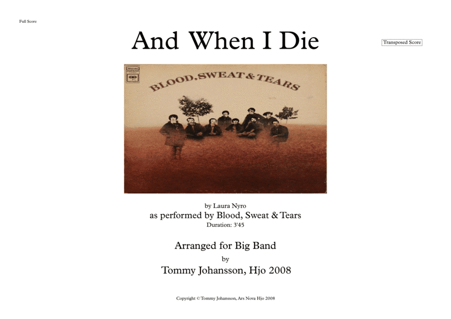 And When I Die (arr. Tommy Johansson, Hjo)
