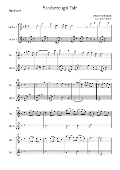 Scarborough Fair for Violin Duo (arr. Fabio Britto)