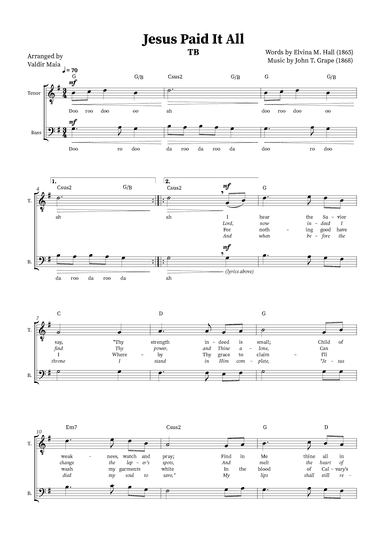 Jesus Paid It All - Tenor and Bass Duet or Choir (+ Chords) (arr. Valdir Maia)