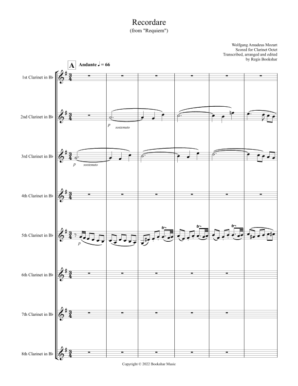 Recordare (from "Requiem") (F) (Clarinet Octet) (arr. Regis Bookshar)