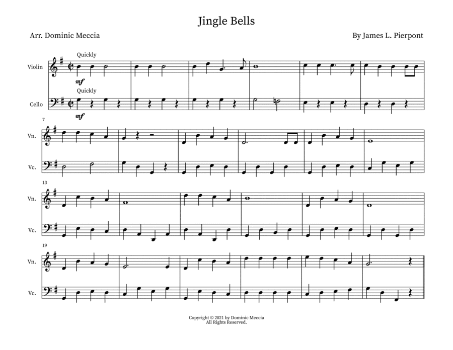 Jingle Bells- Violin and Cello Duet (arr. Dominic Meccia)